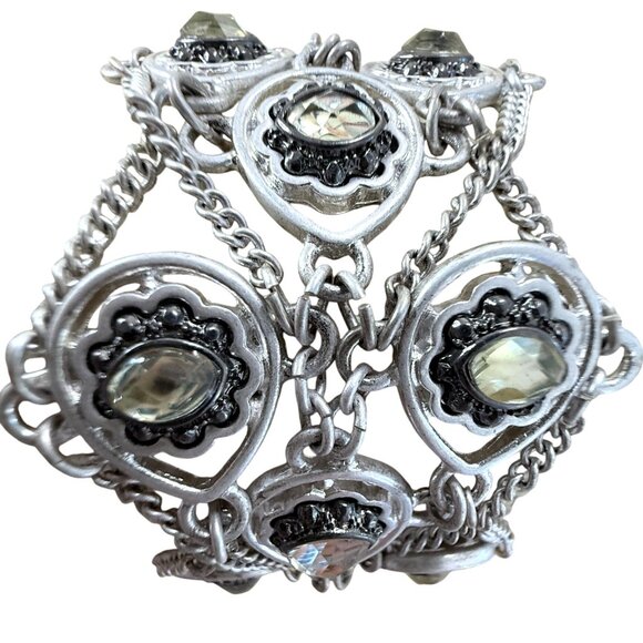 Jessica Simpson Silver-Tone Crystal Accent Toggle Charm Bracelet With Decorative - Picture 2 of 10
